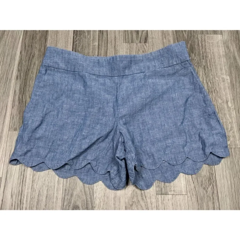 (3/$35) Loft Womens Size 00 Chambray The Riviera Scalloped Hem Pockets‎ Shorts